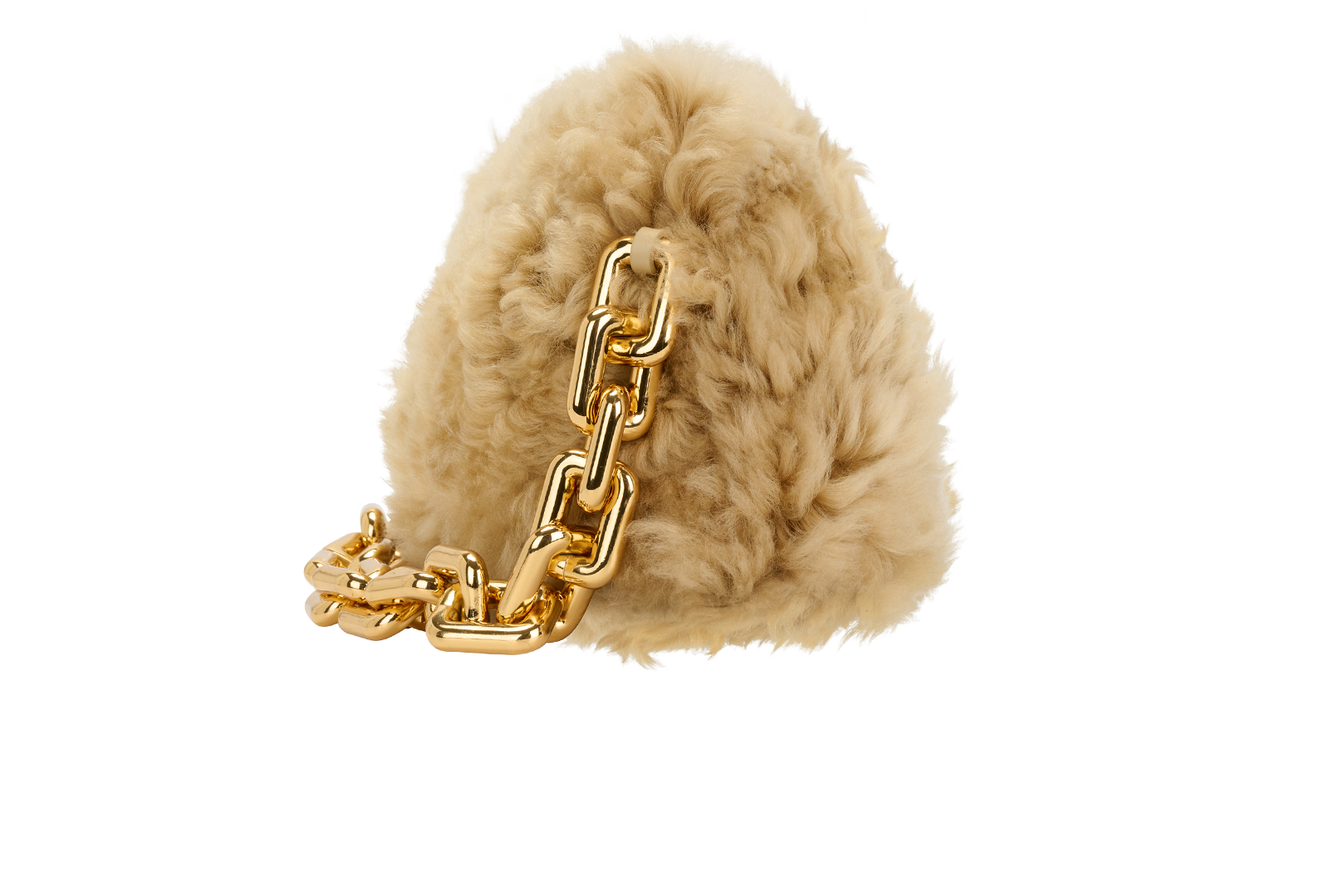 The Chain Pouch, &pound;850, Handbags, Gold, Shearling, Side view
